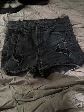 Aeropostale Black Distressed Denim Jean Shorts